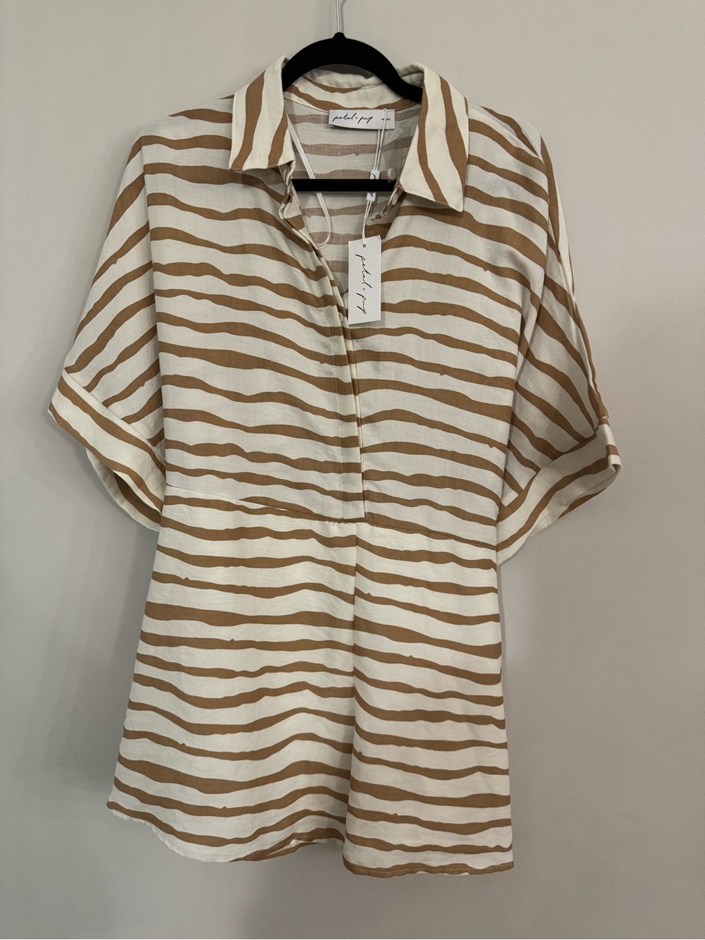 NWT Petal & Pup Beige Cream Striped Belted Romper L/XL